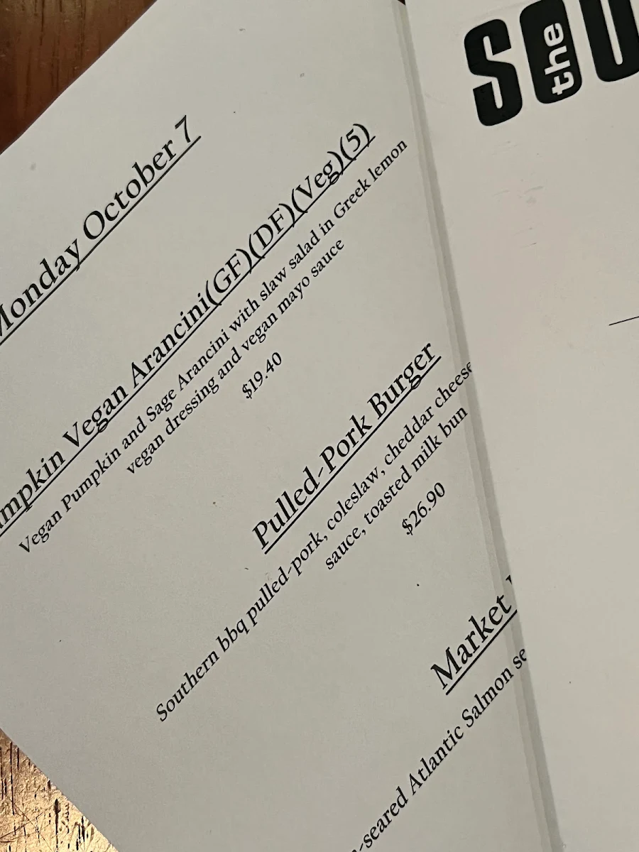Menu, The Southern Hotel