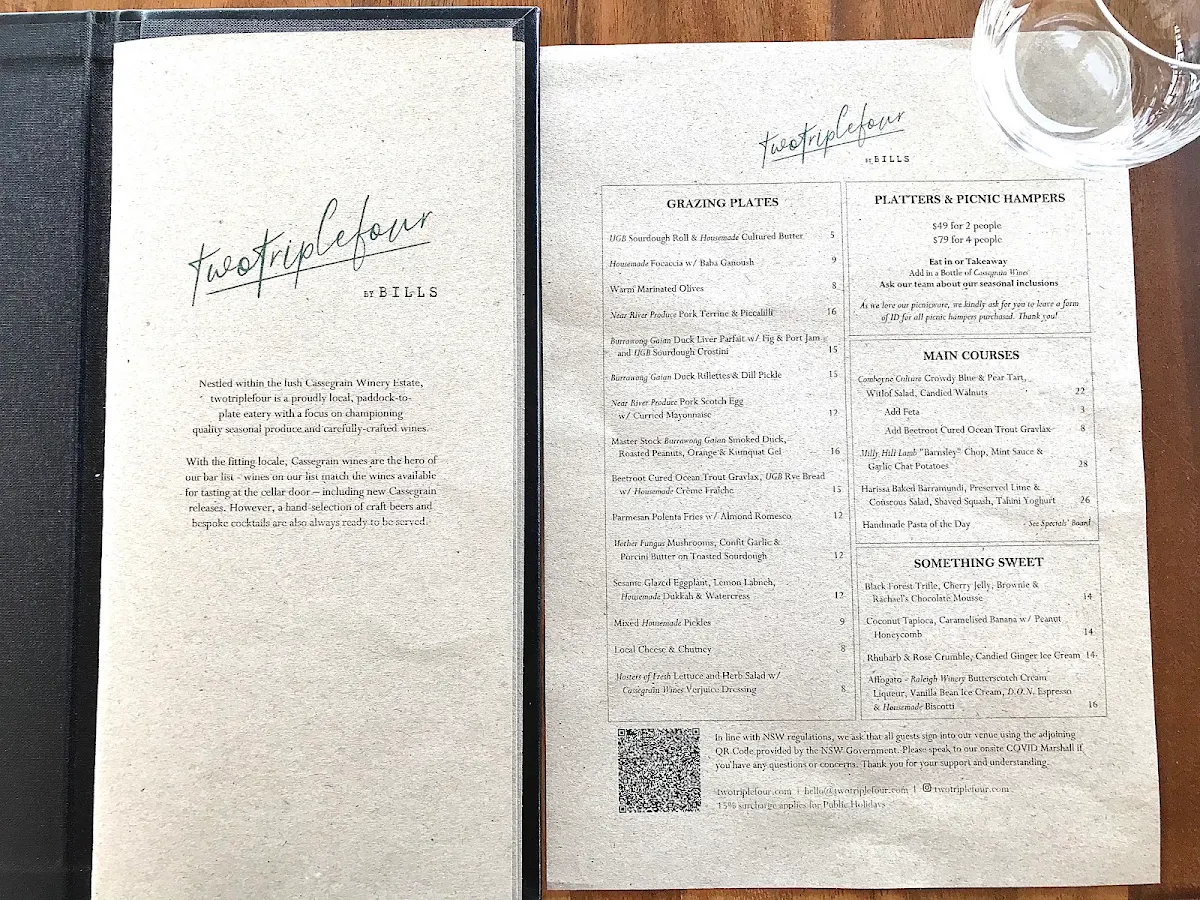 Menu, Twotriplefour by Bills