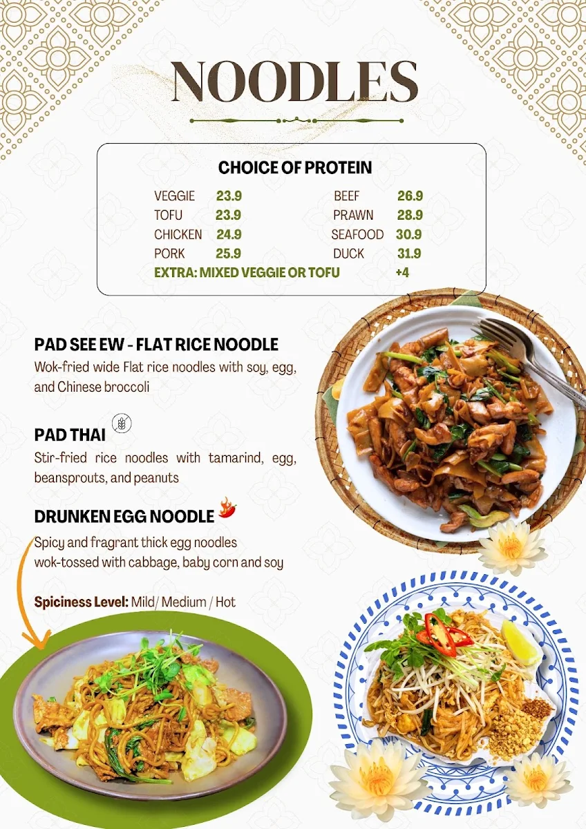 Menu, Nom Nom Thai Restaurant