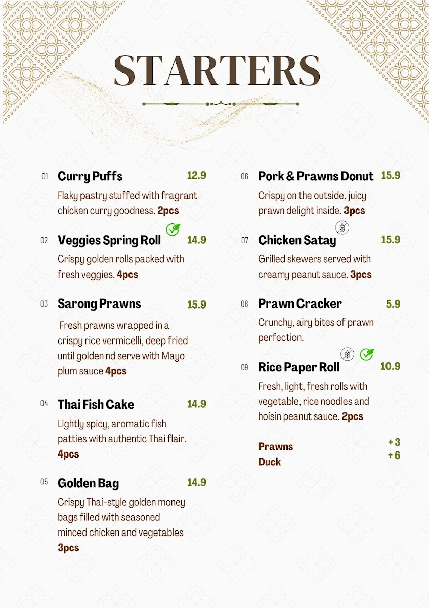 Menu, Nom Nom Thai Restaurant