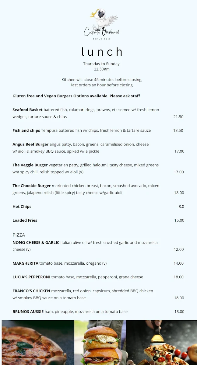 Menu, Cockatoo Overboard