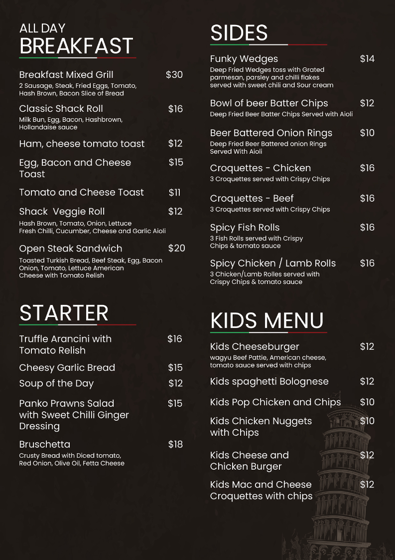 Menu, Shack Di Fratello Berwick