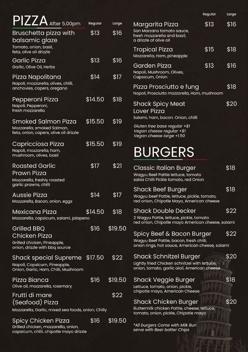 Menu, Shack Di Fratello Berwick