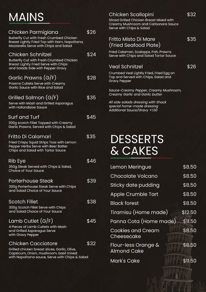Menu, Shack Di Fratello Berwick