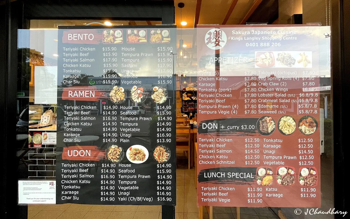 Menu, Sakura Japanese Cuisine