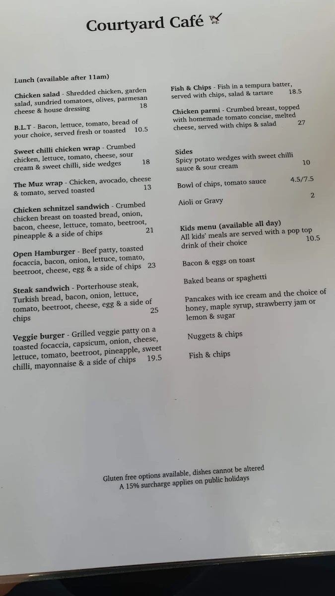 Menu, The Wren Courtyard