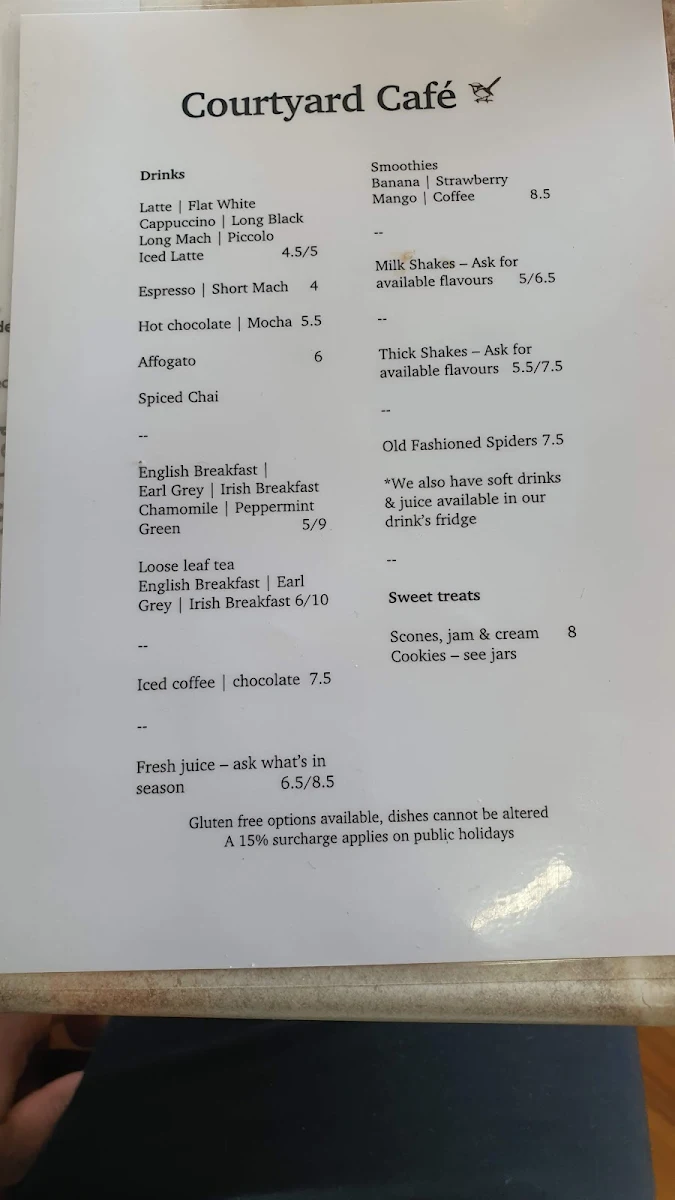 Menu, The Wren Courtyard