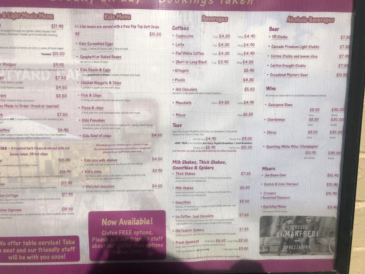 Menu, The Wren Courtyard