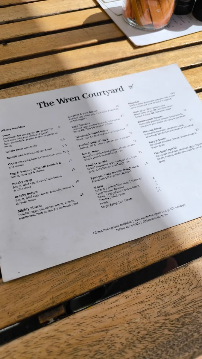 Menu, The Wren Courtyard