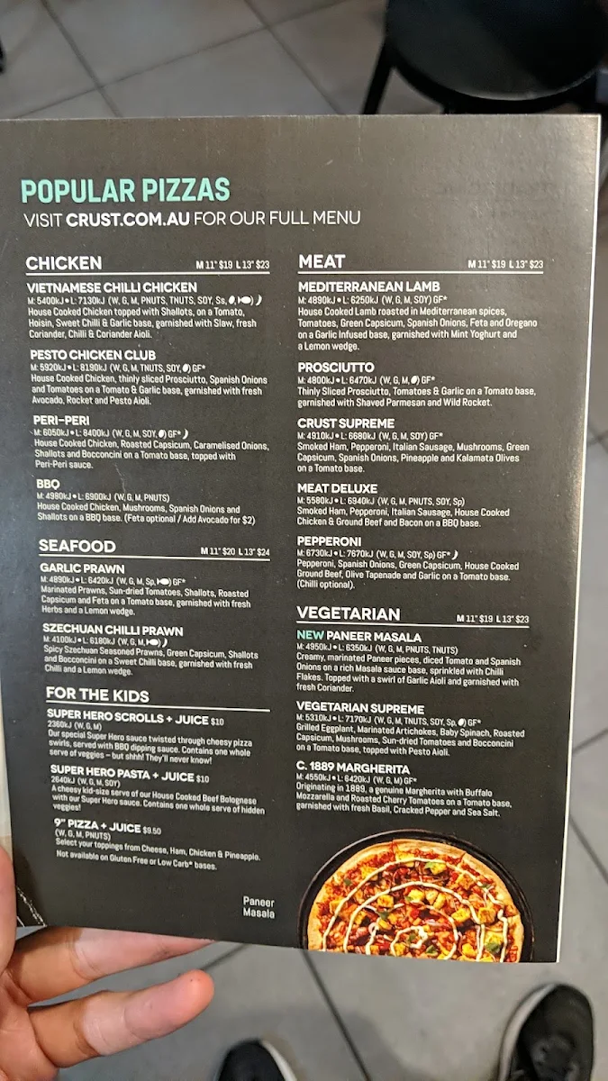 Menu, Crust Pizza Surry Hills