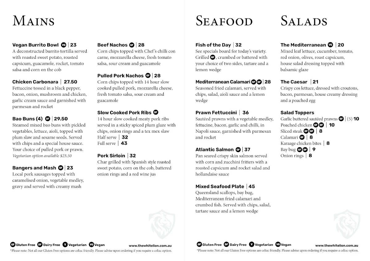 Menu, The White Lion Hotel