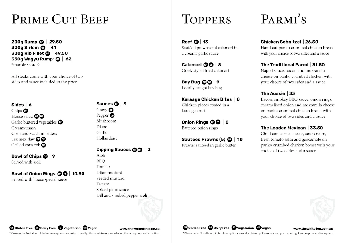 Menu, The White Lion Hotel