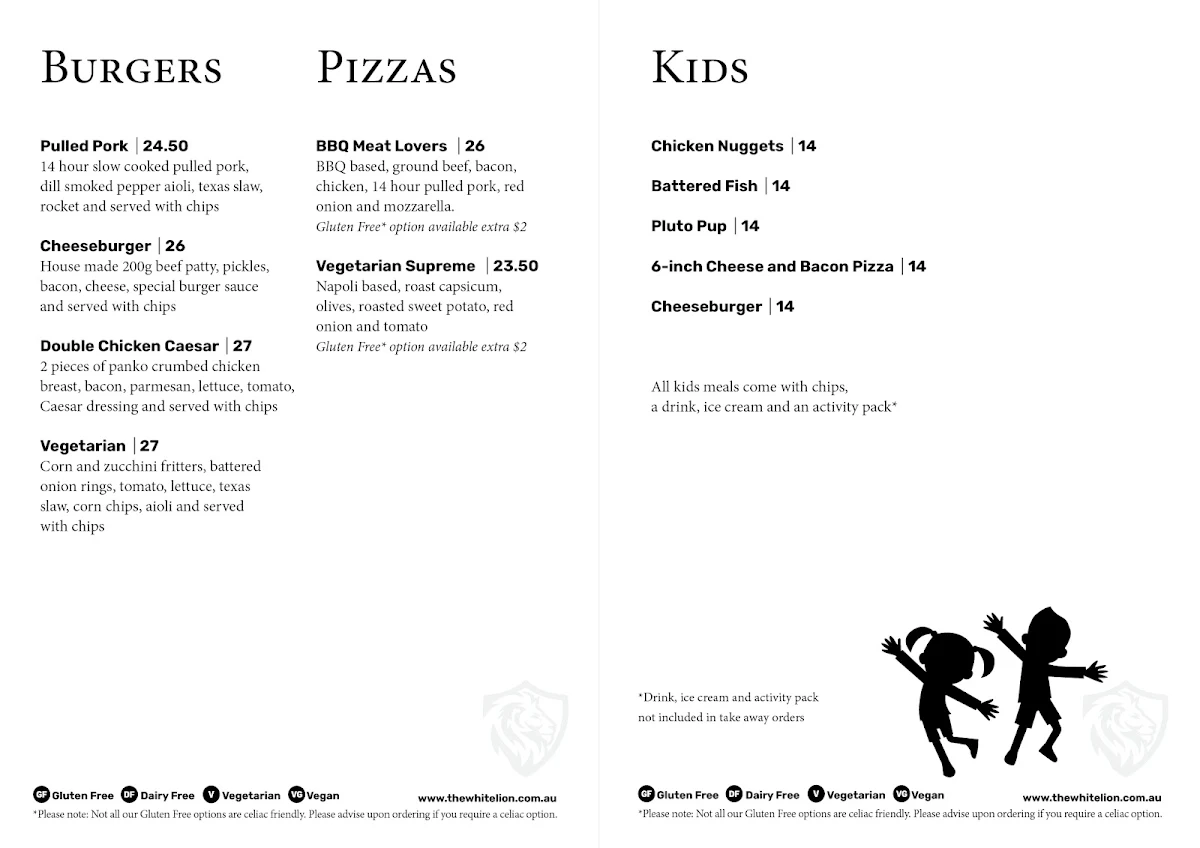 Menu, The White Lion Hotel