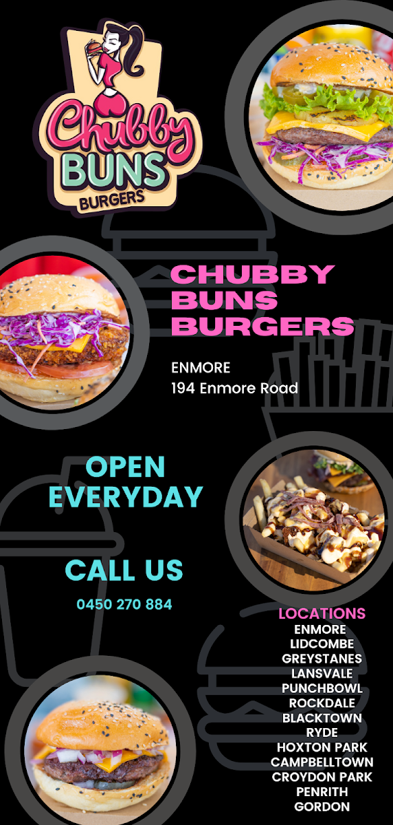 Menu, Chubby Buns Burgers Enmore