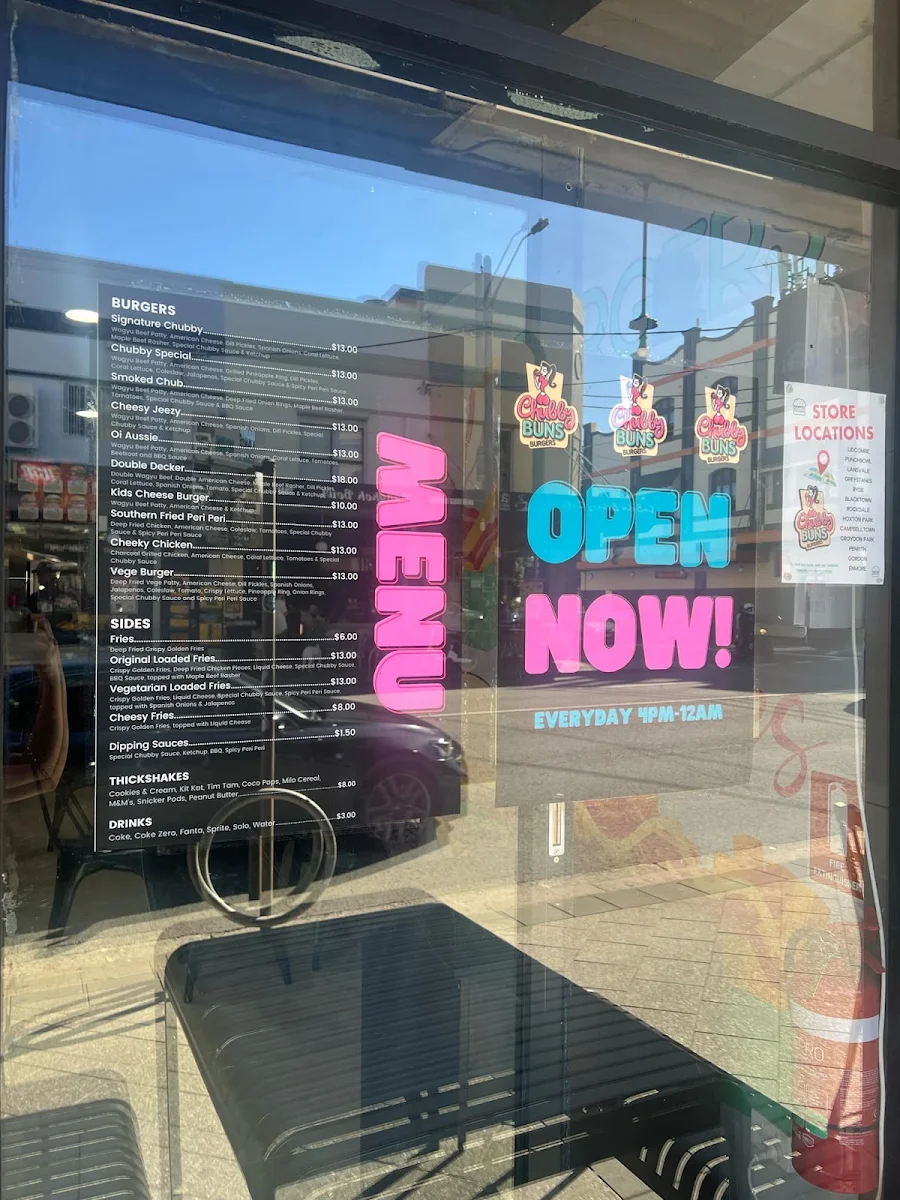 Menu, Chubby Buns Burgers Enmore