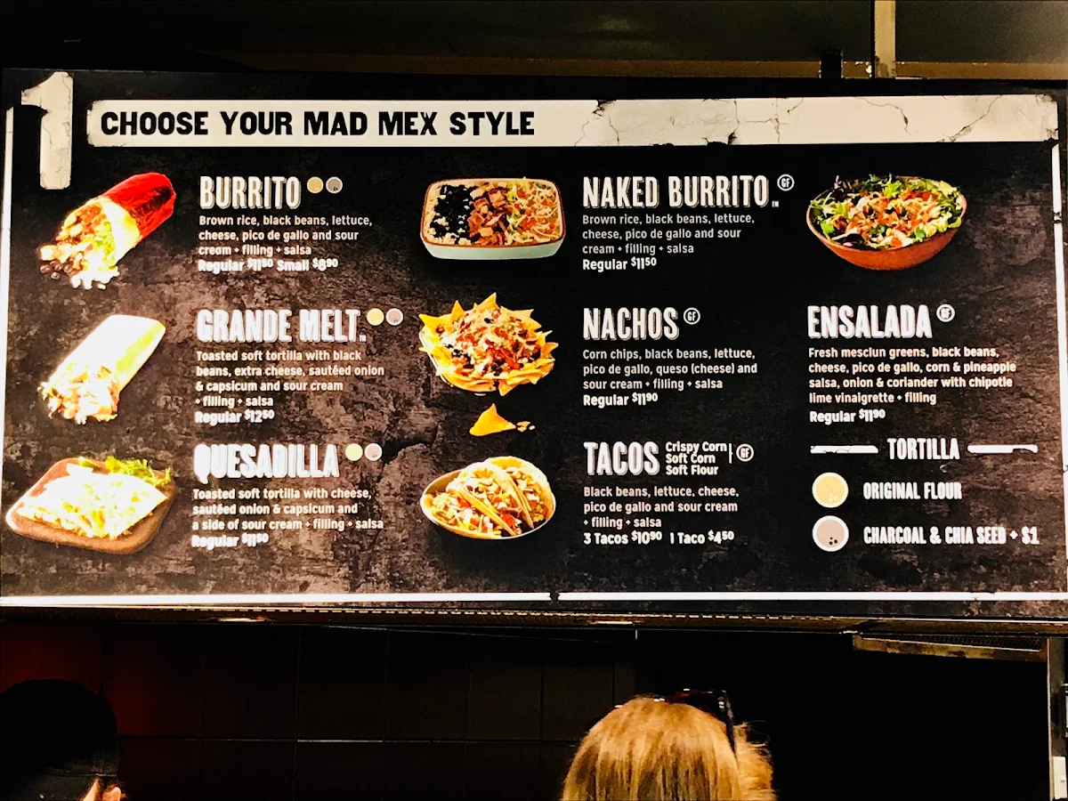 Menu, Mad Mex Sydney Central Plaza