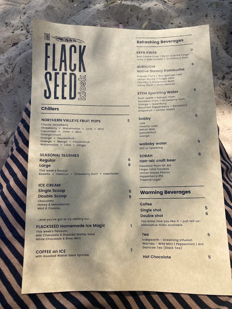 Menu, The FLACKSEED Cafe/Kiosk