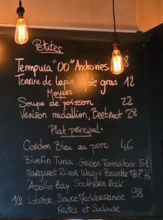 Menu, Bistro Gitan
