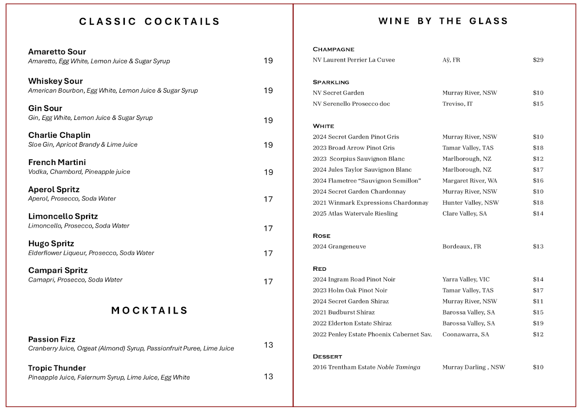 Menu, Shanghai Club Restaurant & Cocktail Bar