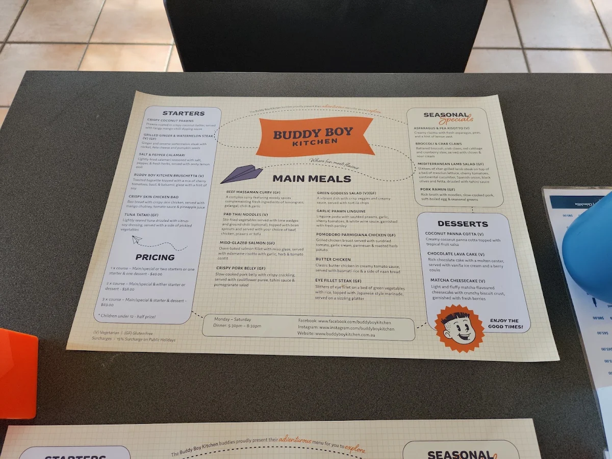 Menu, Buddy Boy Kitchen Mackay