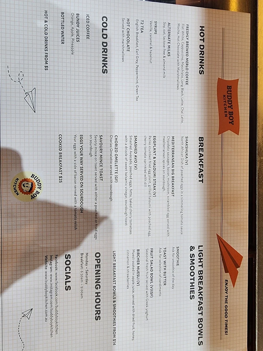 Menu, Buddy Boy Kitchen Mackay