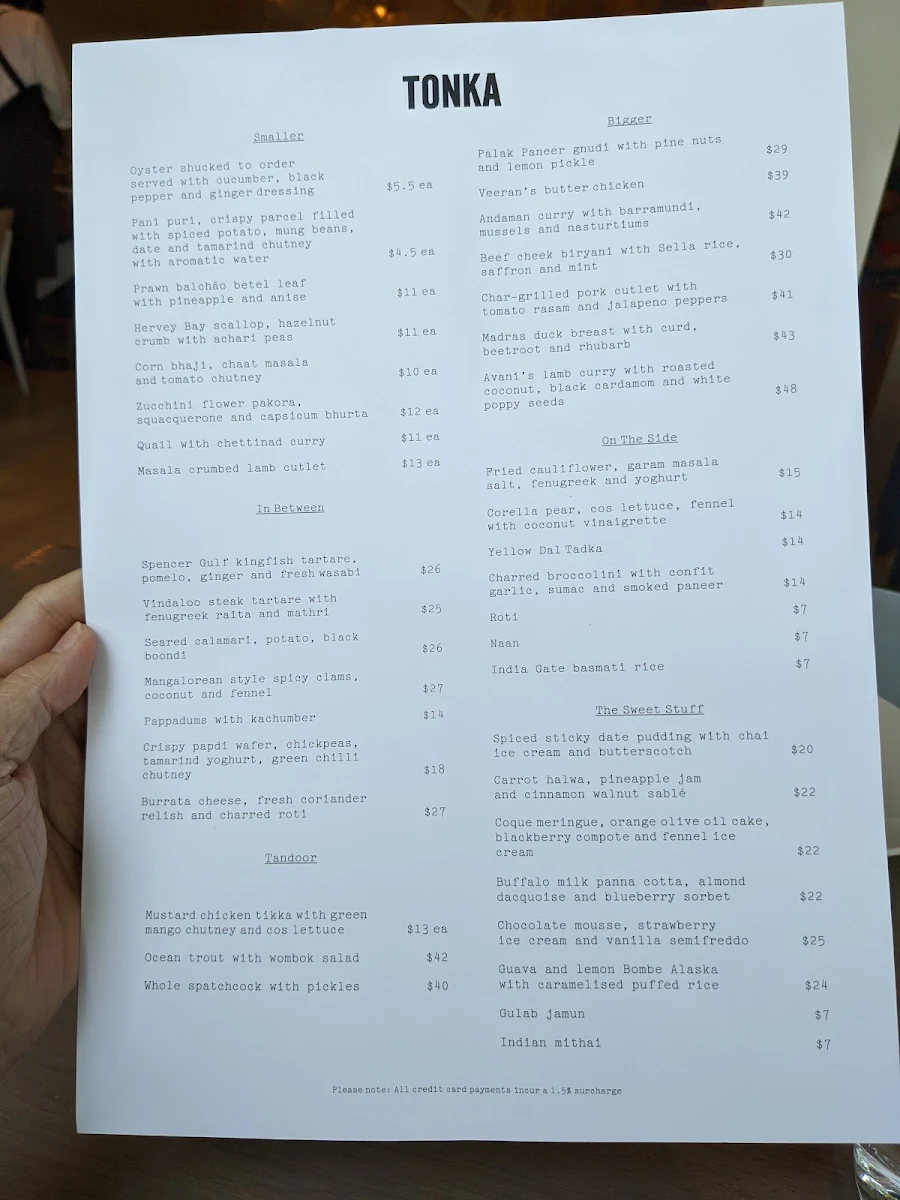 Menu, Tonka