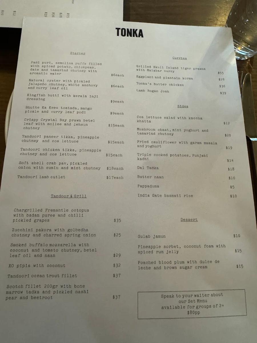 Menu, Tonka