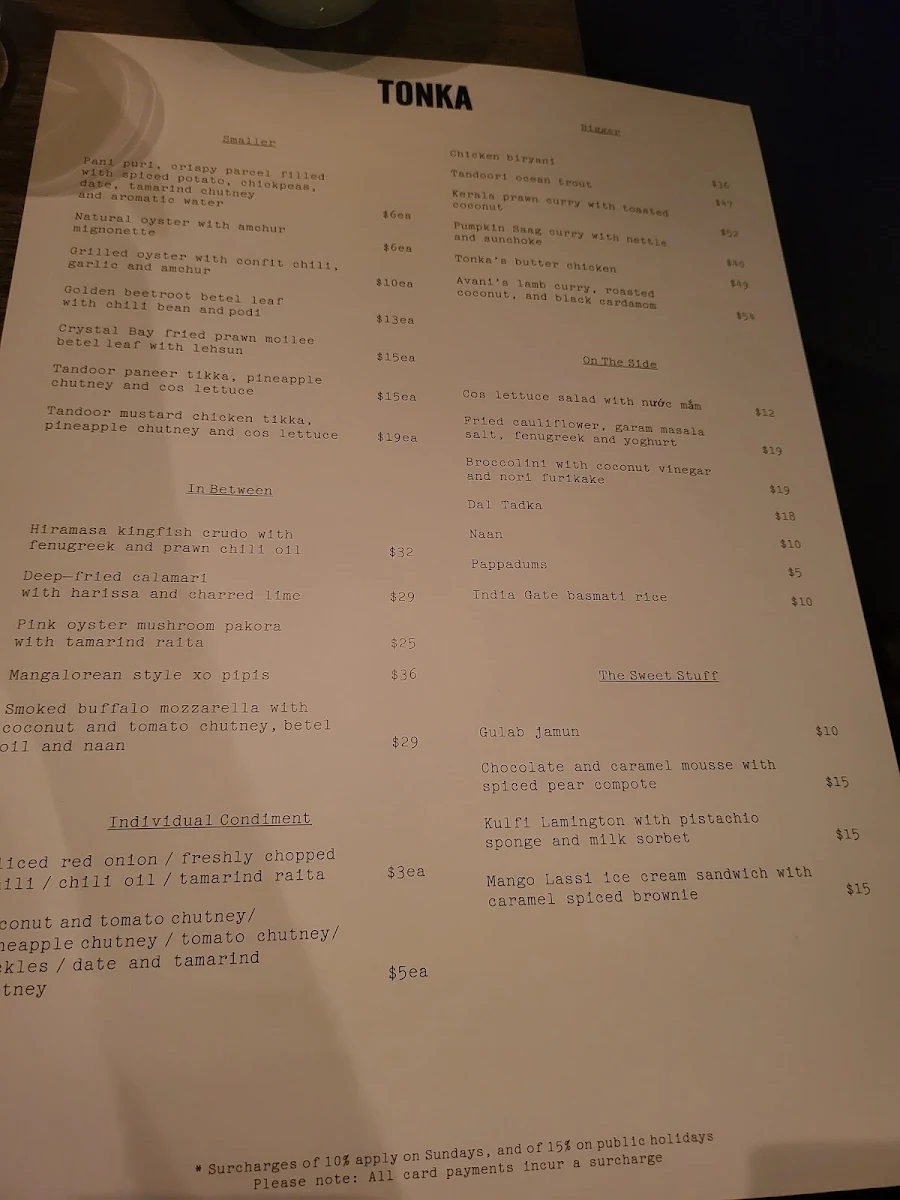 Menu, Tonka