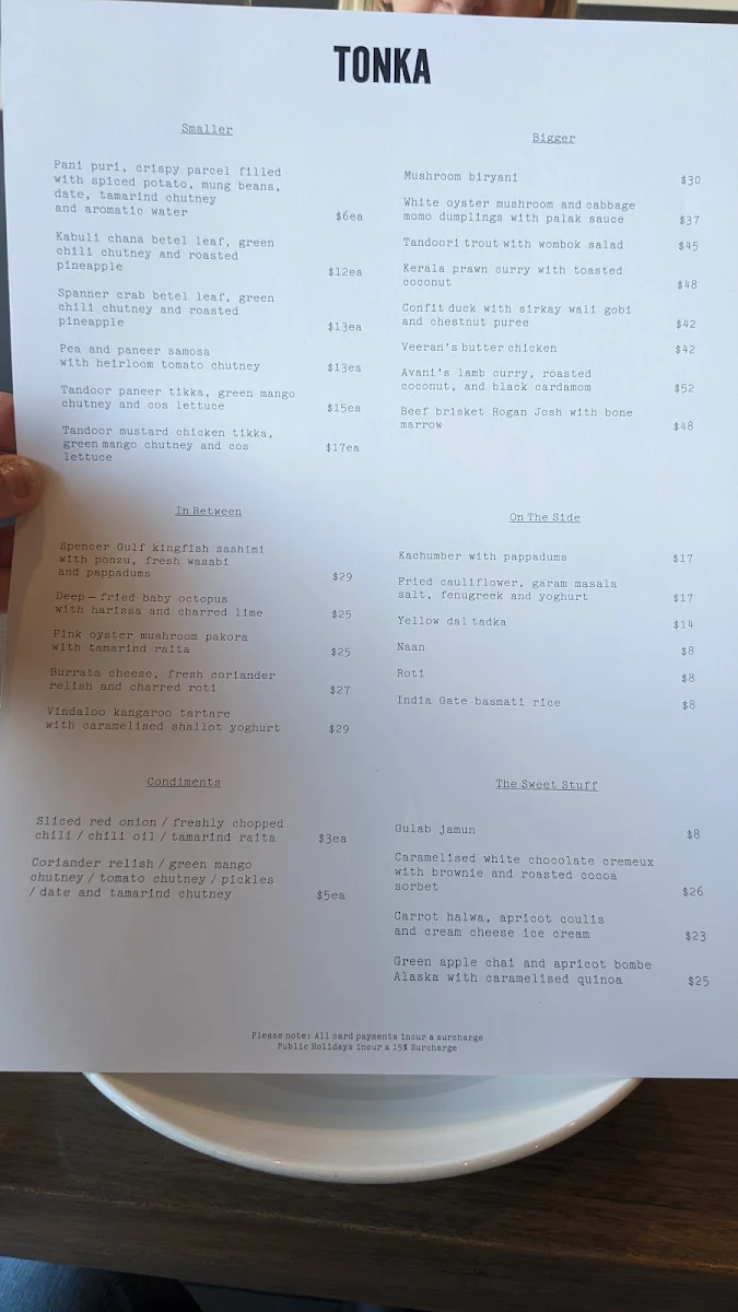 Menu, Tonka