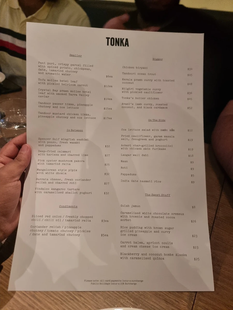 Menu, Tonka