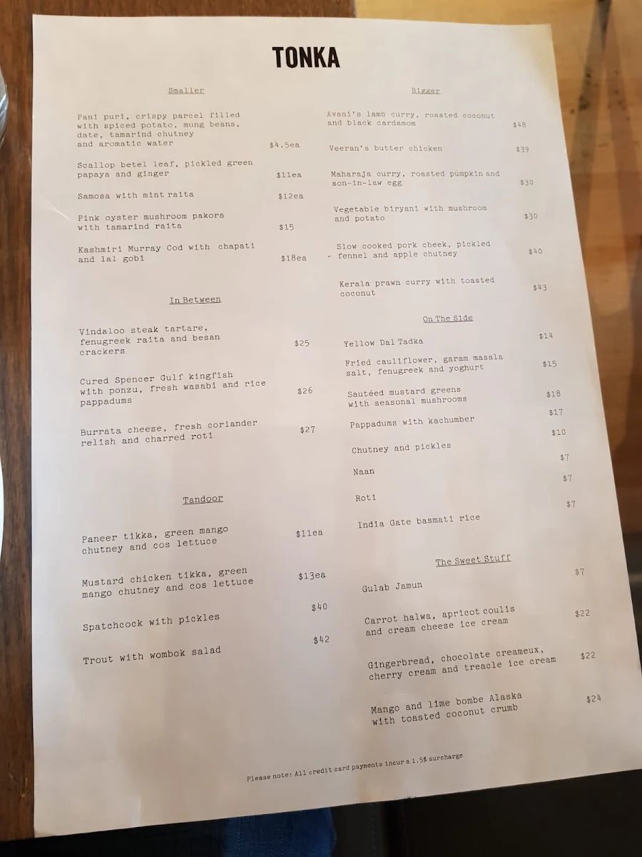 Menu, Tonka