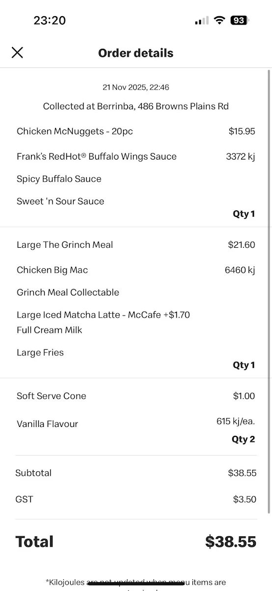 Menu, McDonald's Berrinba
