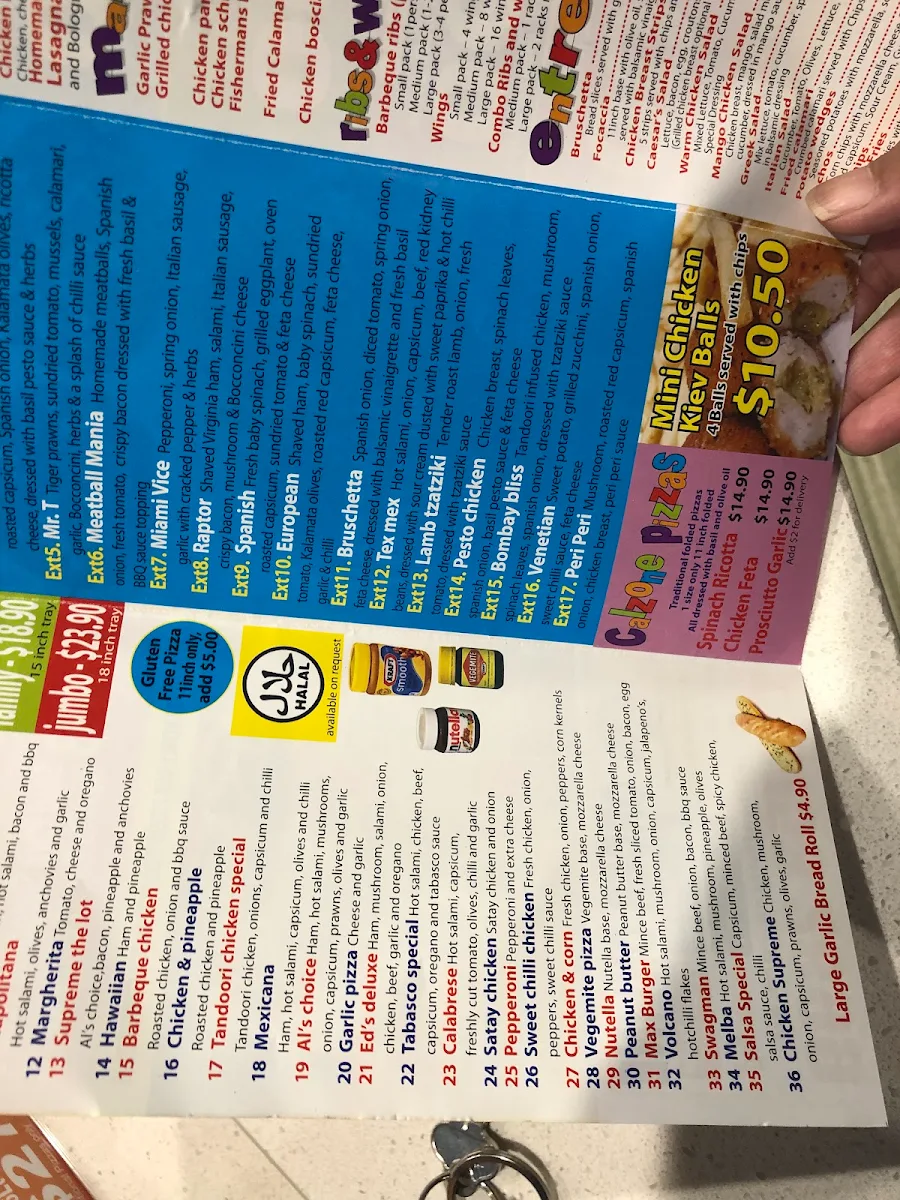 Menu, Big Al's Pizza - Rowville