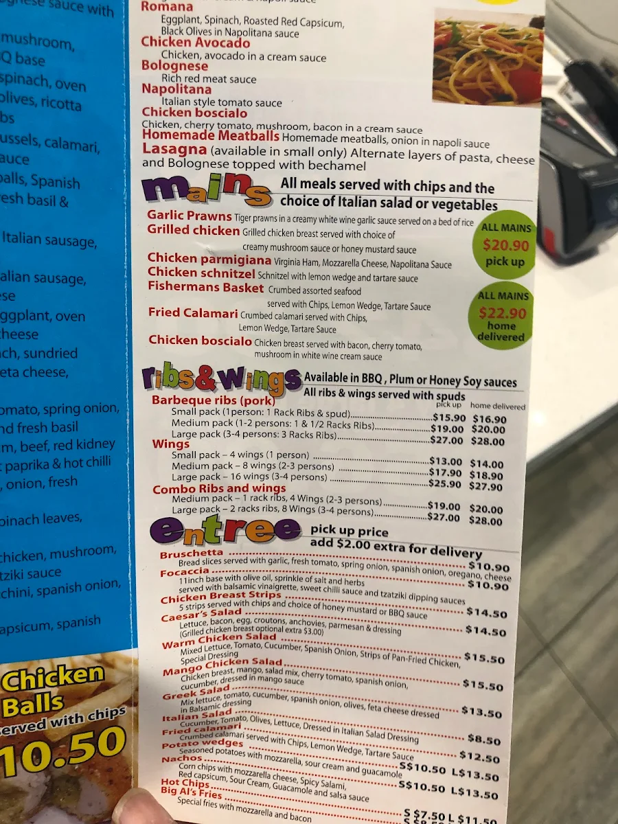 Menu, Big Al's Pizza - Rowville
