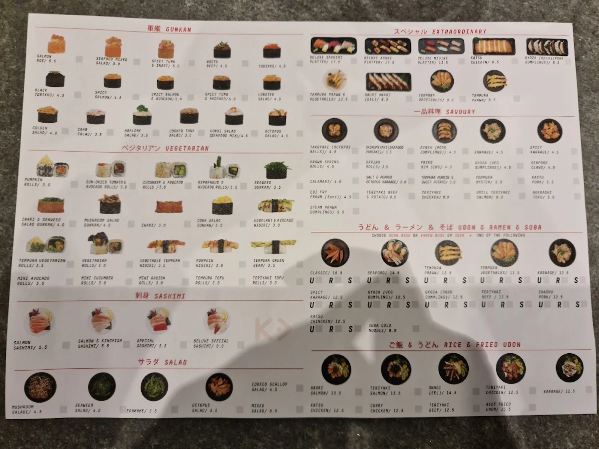 Menu, Kintaro Sushi