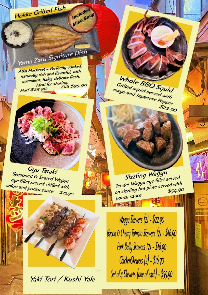 Menu, Yama Zaru Izakaya