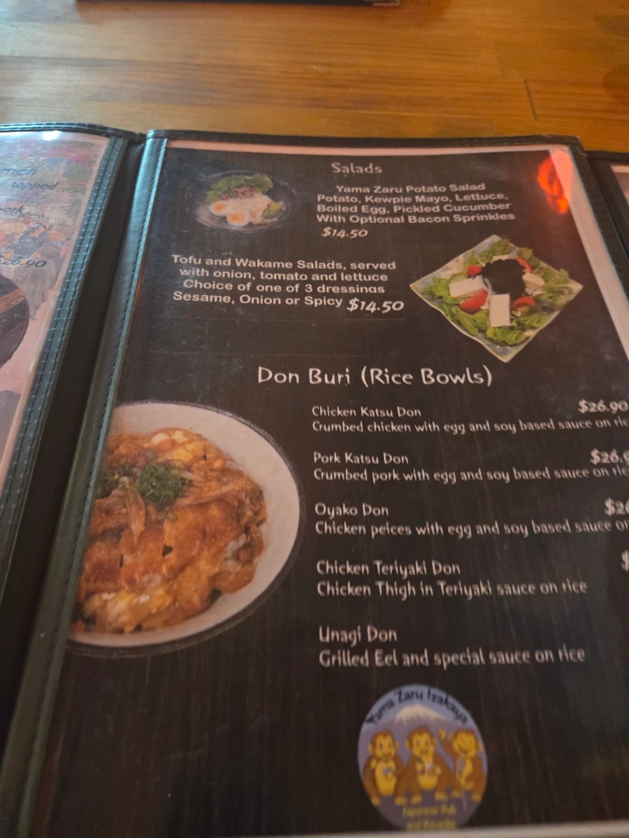 Menu, Yama Zaru Izakaya