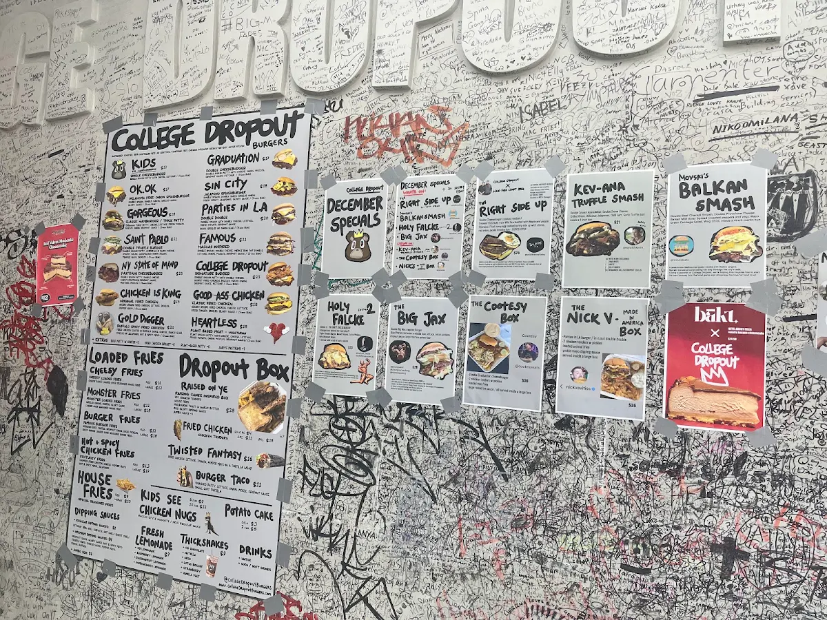 Menu, College Dropout Burgers (Ivanhoe)