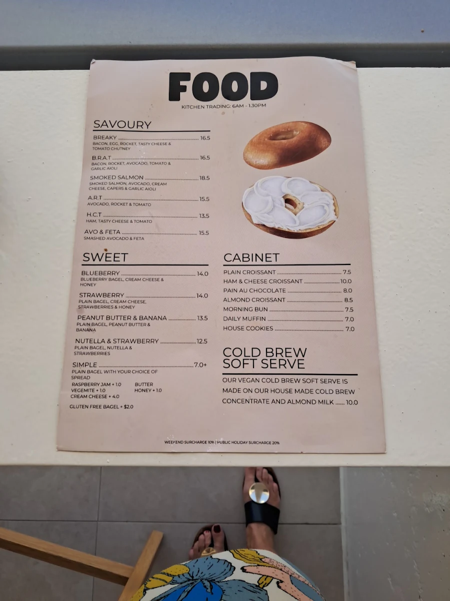 Menu, Sunday Coffee & Bagels Bokarina