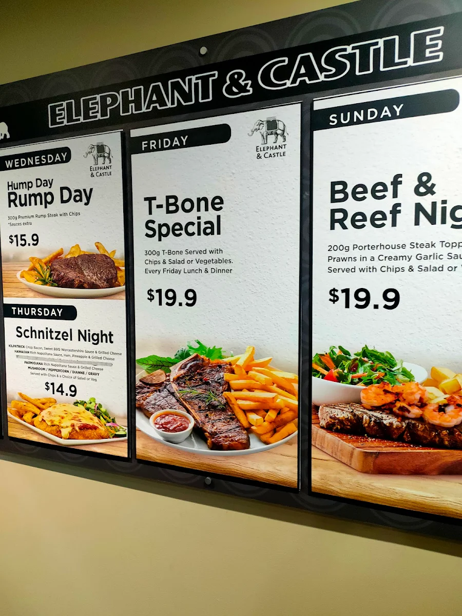 Menu, Elephant & Castle Hotel