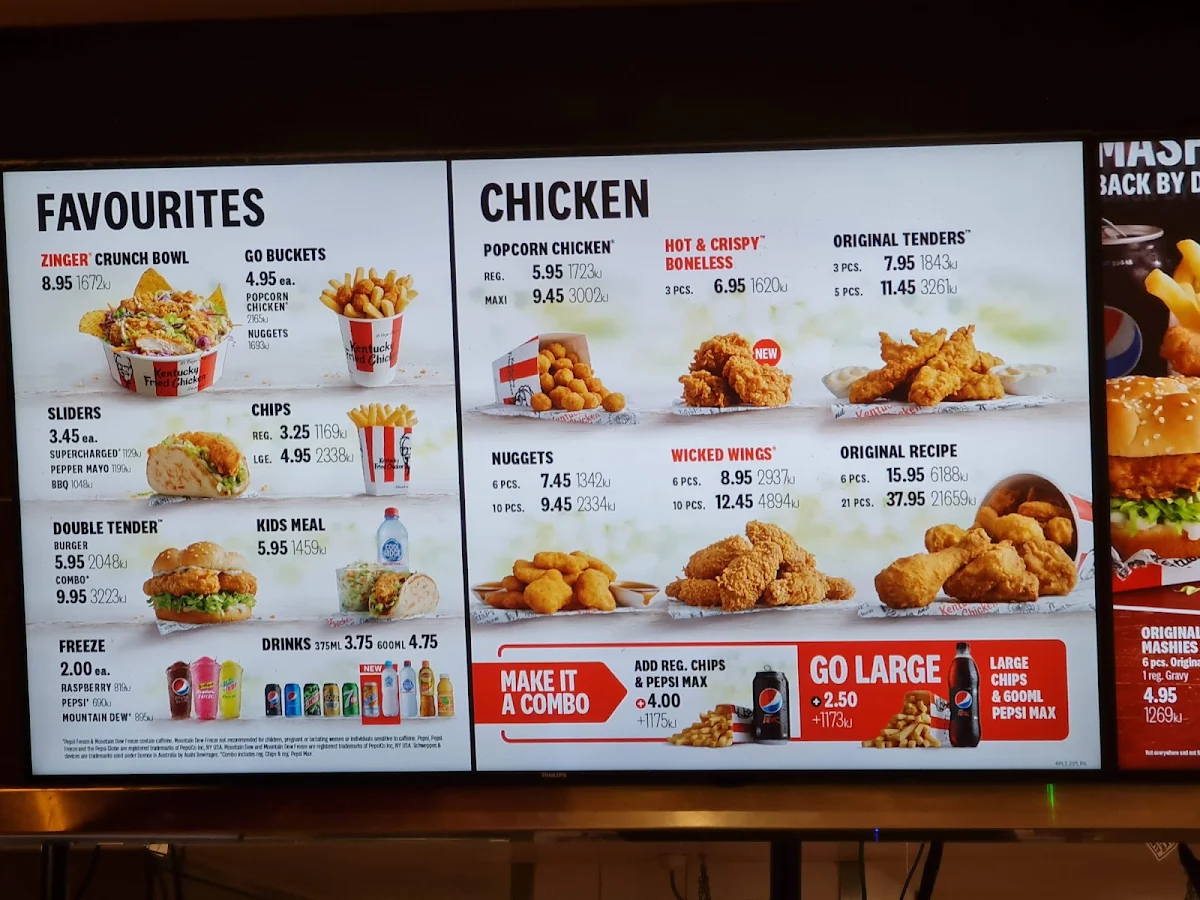 Menu, KFC Crown Casino Melbourne