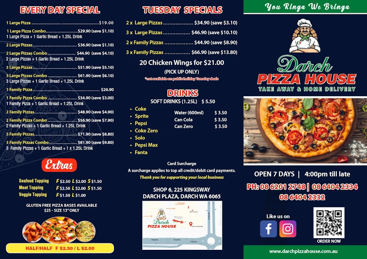 Menu, Darch Pizza House