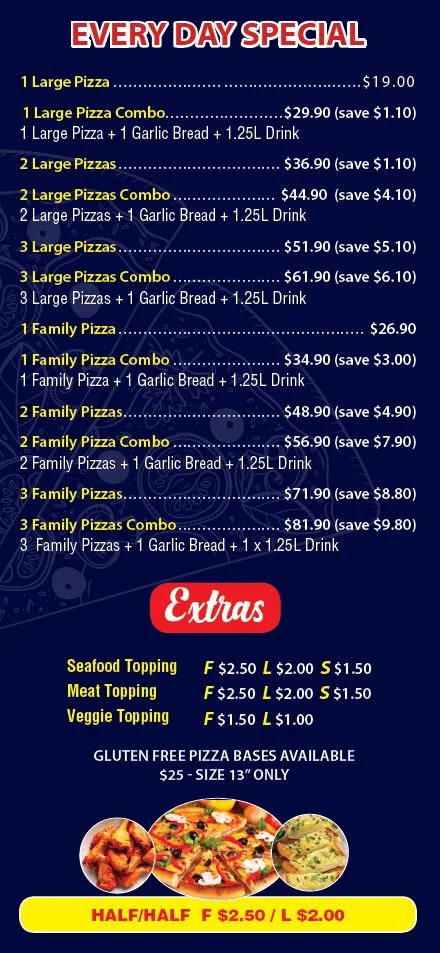 Menu, Darch Pizza House
