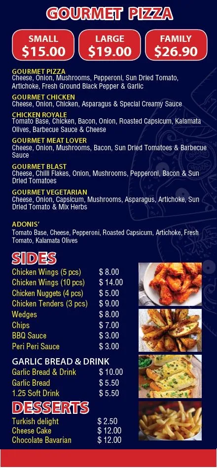 Menu, Darch Pizza House