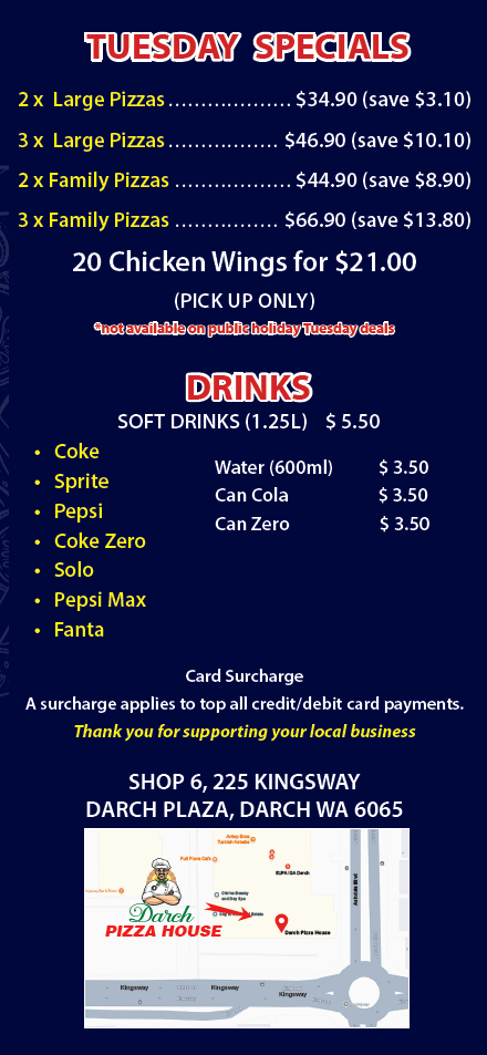 Menu, Darch Pizza House