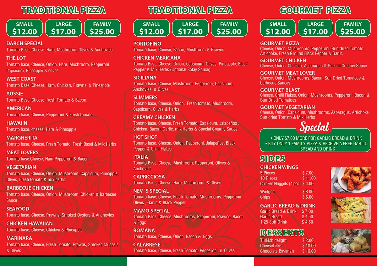 Menu, Darch Pizza House