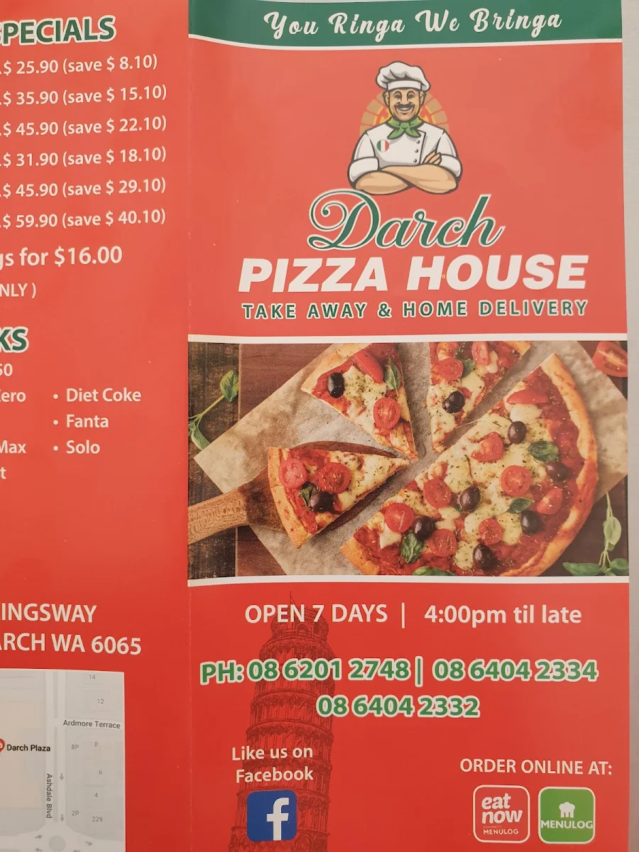 Menu, Darch Pizza House