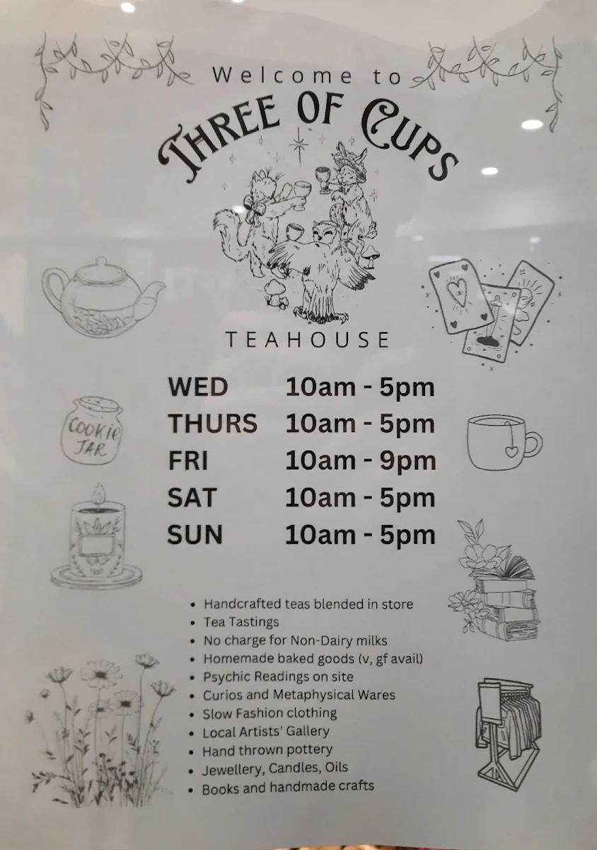 Menu, Three of Cups Teahouse