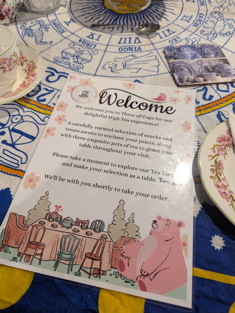 Menu, Three of Cups Teahouse