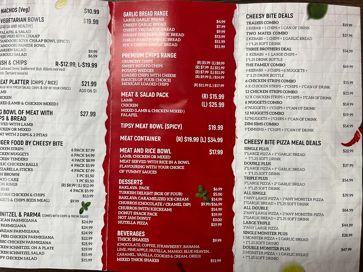 Menu, Cheesy Bite Pizza & Kebab - Springvale